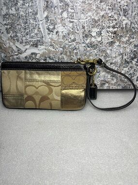 Coach Op Art Rare Patchwork Wristlet Tan Tones of Suede, Leather & Canvas